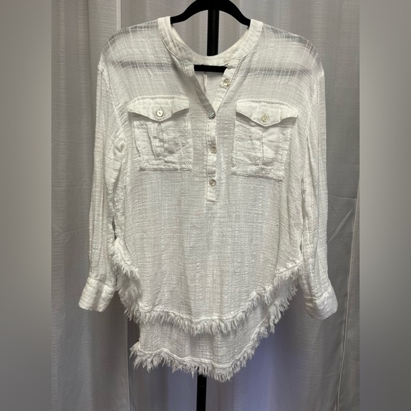 Free People White Talk To Me Button Gauzy Top Blouse | size Small - Picture 1 of 11